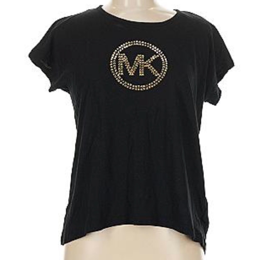 Michael Kors Black Tee with Gold MK Emblem
